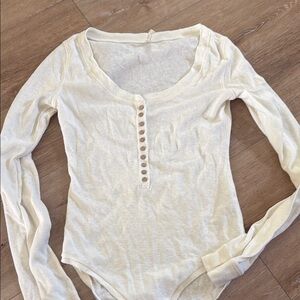 Free People Cream Long Sleeve Top